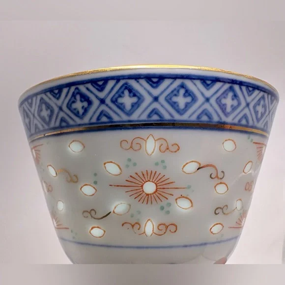 VTG Chinese Rice Eyes Porcelain Tea Cup/Sake Cup/Saucer Jingdezhen 3 Piece Set - Picture 6 of 10